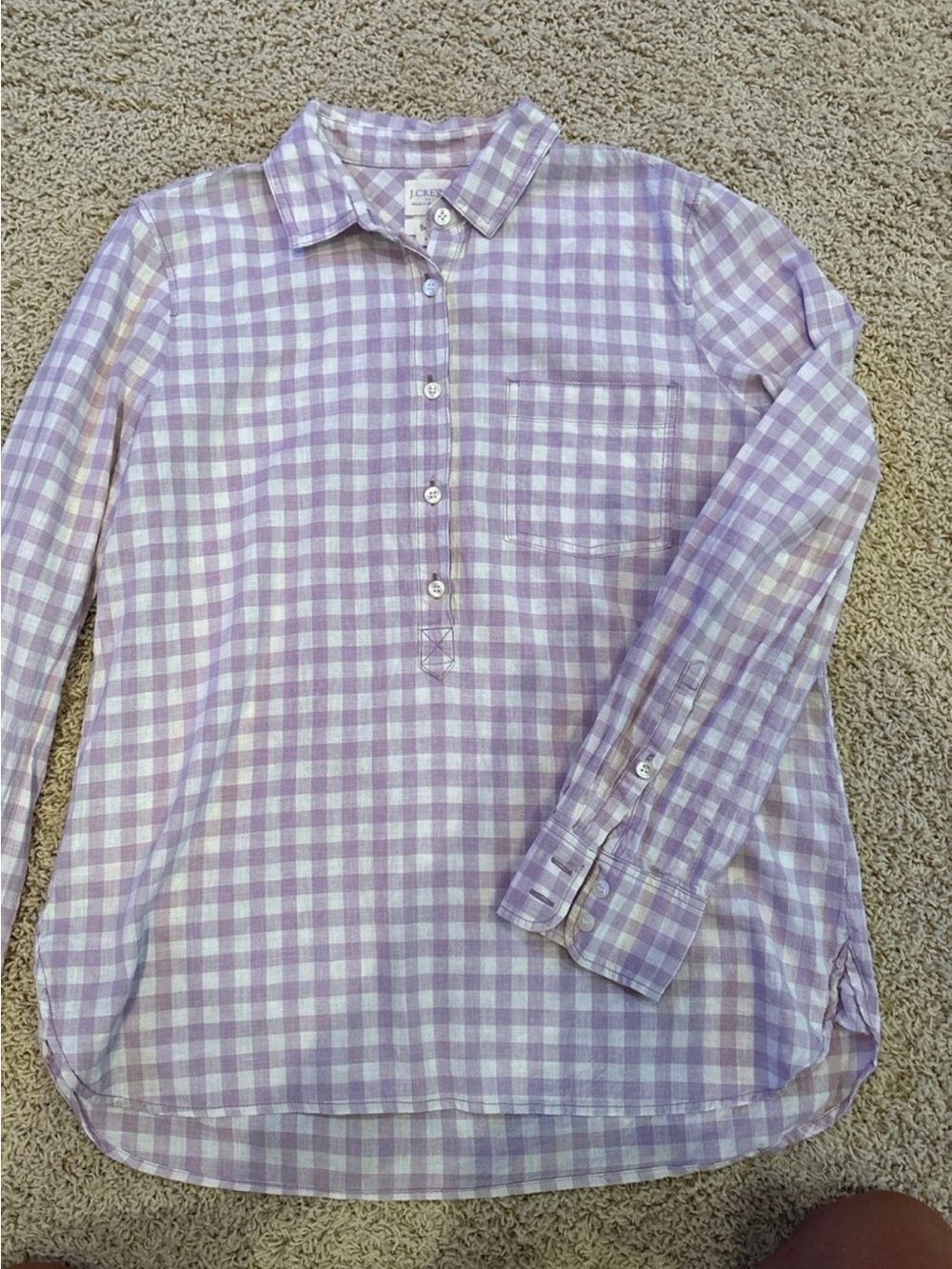 J. Crew Girls' Lavender and White Gingham Button-Up Shirt